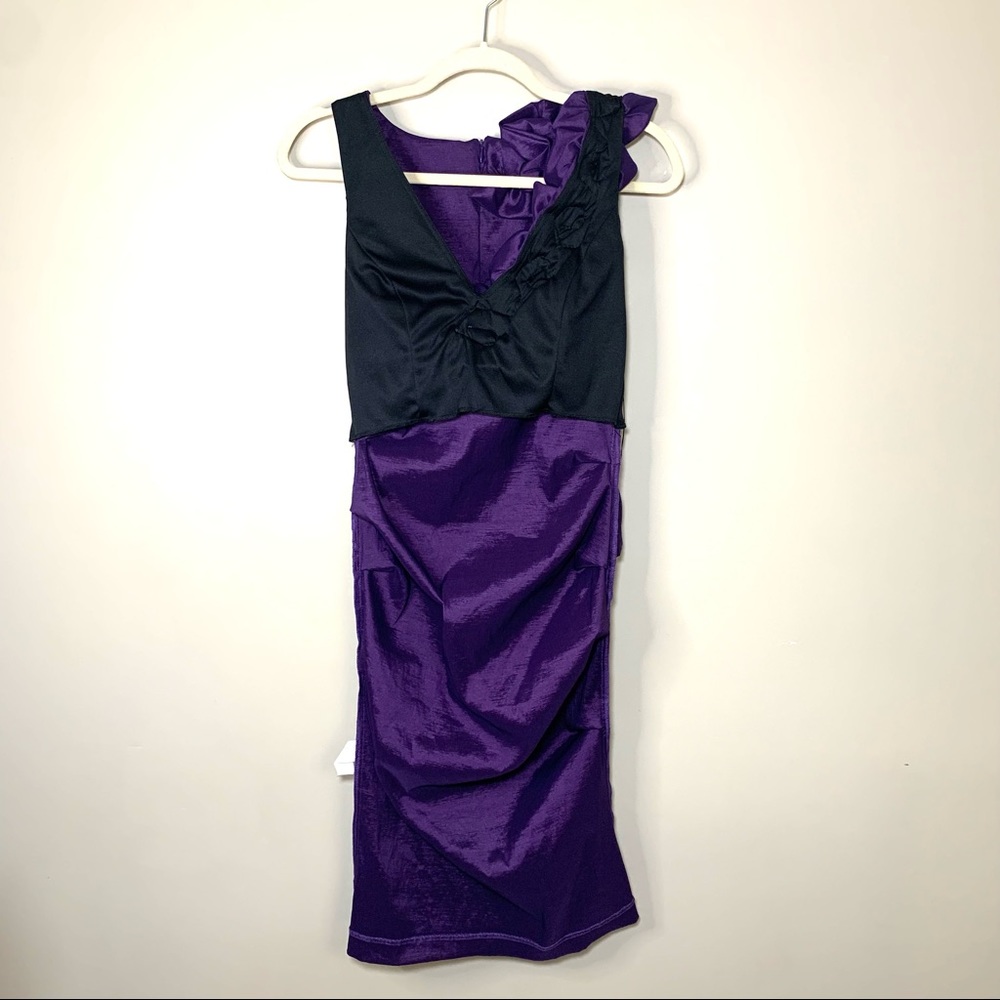 JADE Metallic Purple Bodycon Cocktail Dress Asymmetric Ruffle Size 8 Barbiecore - Picture 13 of 16